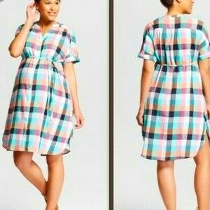 NWT Ingrid & Isabel Maternity Plaid Short Sleeve Shirt  Dress